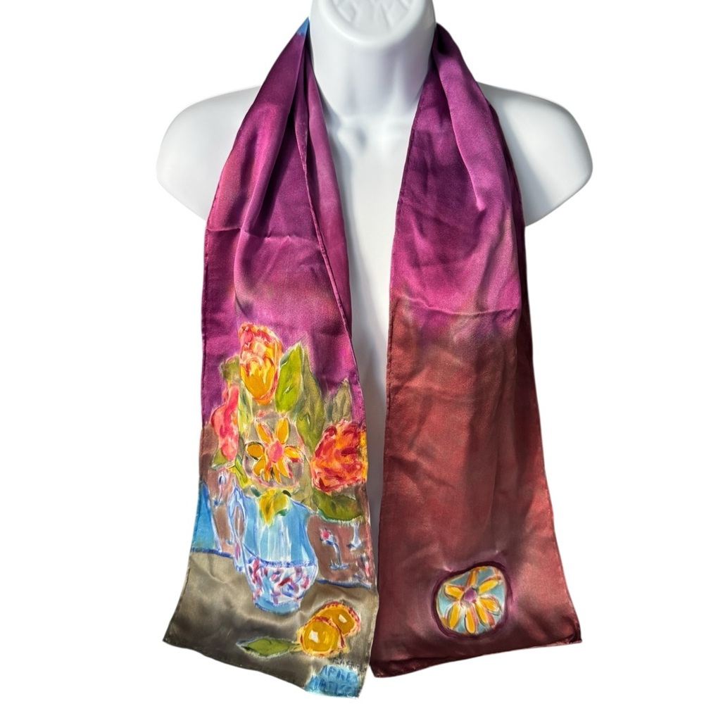 Apres Matisse Handpainted Elegant Floral Silk Scarf